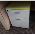 White 2 Drawer Rolling Pedestal with Green Cushion